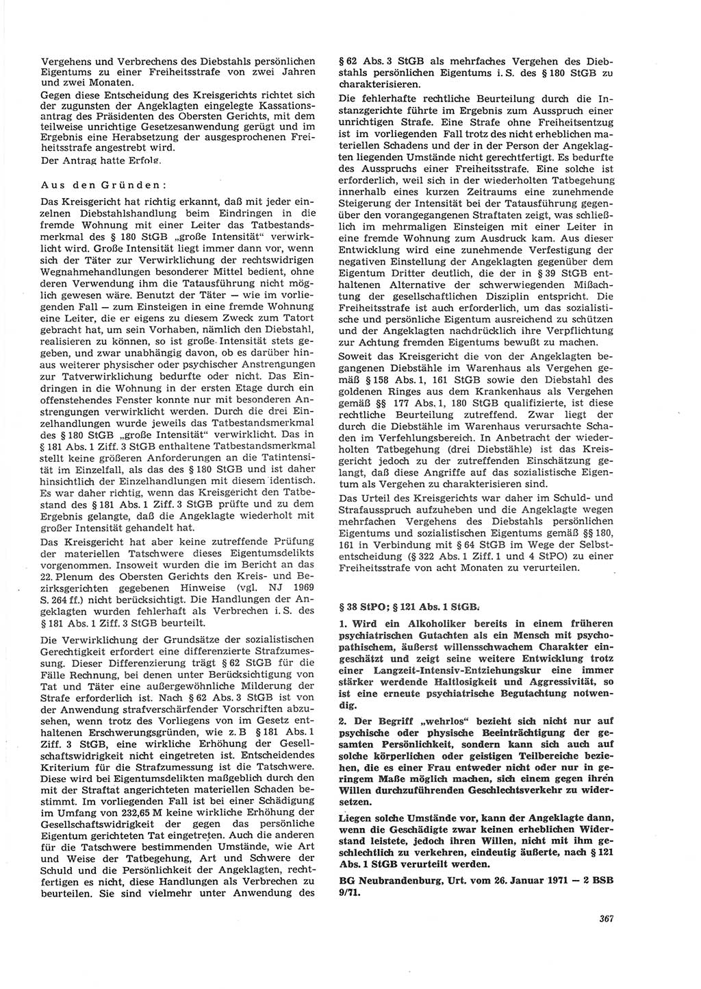 Neue Justiz (NJ), Zeitschrift für Recht und Rechtswissenschaft [Deutsche Demokratische Republik (DDR)], 26. Jahrgang 1972, Seite 367 (NJ DDR 1972, S. 367)