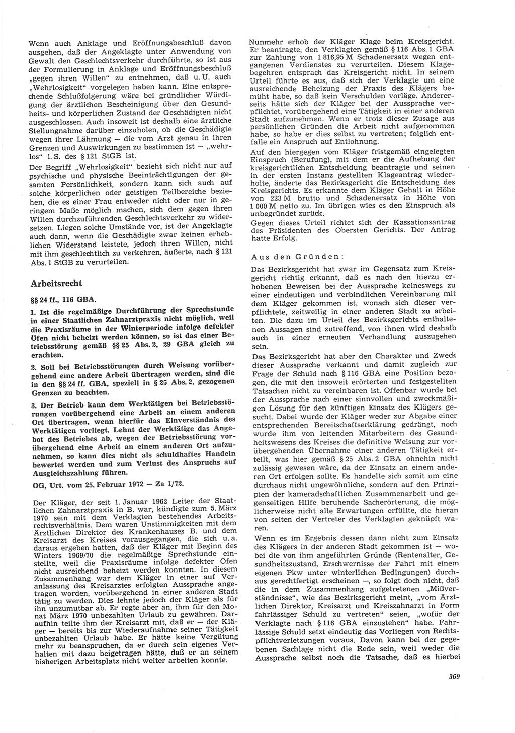 Neue Justiz (NJ), Zeitschrift für Recht und Rechtswissenschaft [Deutsche Demokratische Republik (DDR)], 26. Jahrgang 1972, Seite 369 (NJ DDR 1972, S. 369)