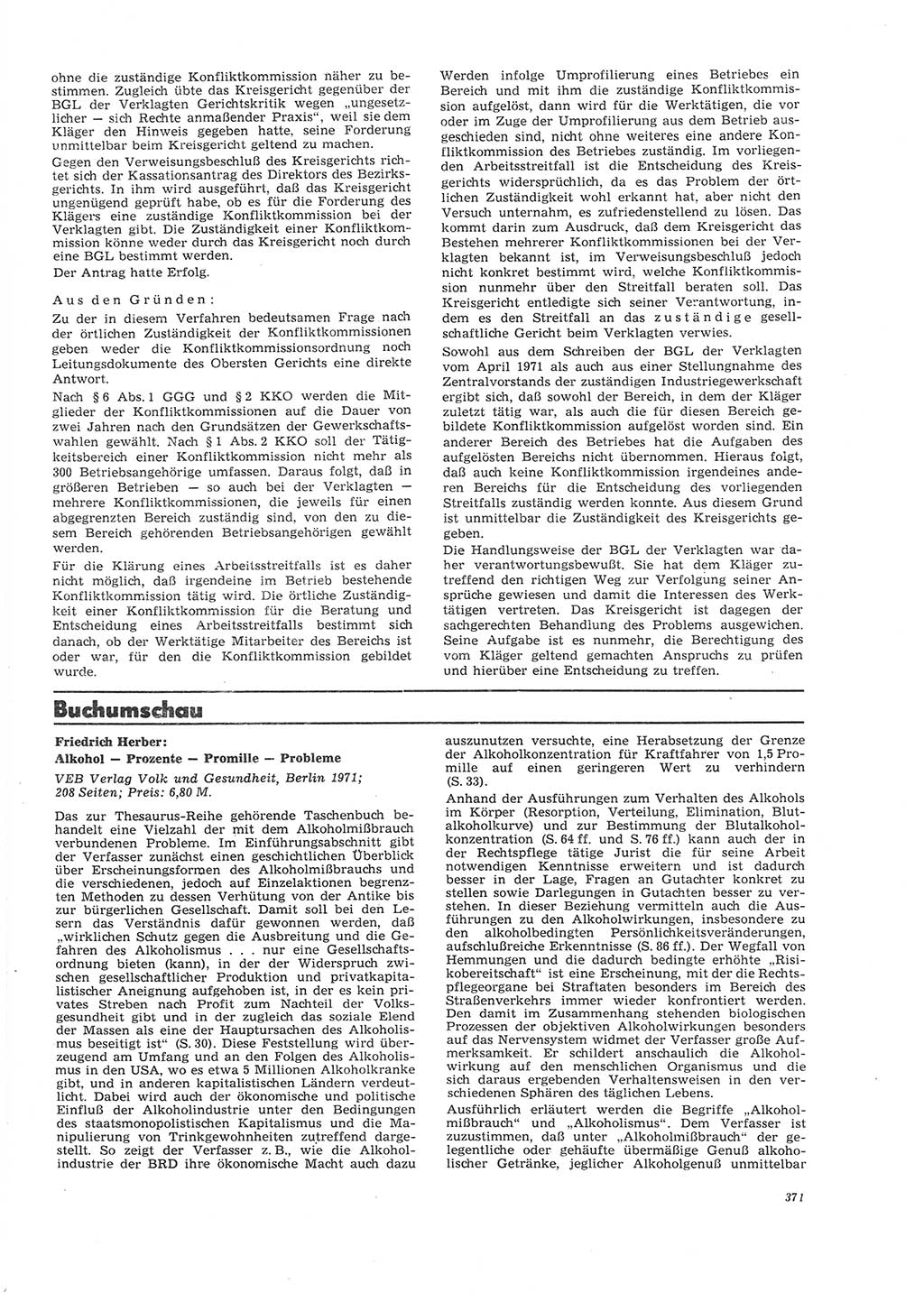 Neue Justiz (NJ), Zeitschrift für Recht und Rechtswissenschaft [Deutsche Demokratische Republik (DDR)], 26. Jahrgang 1972, Seite 371 (NJ DDR 1972, S. 371)