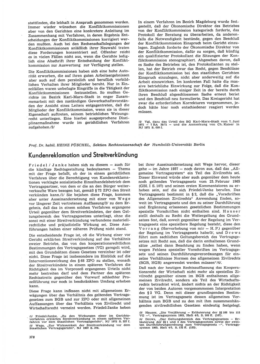 Neue Justiz (NJ), Zeitschrift für Recht und Rechtswissenschaft [Deutsche Demokratische Republik (DDR)], 26. Jahrgang 1972, Seite 378 (NJ DDR 1972, S. 378)
