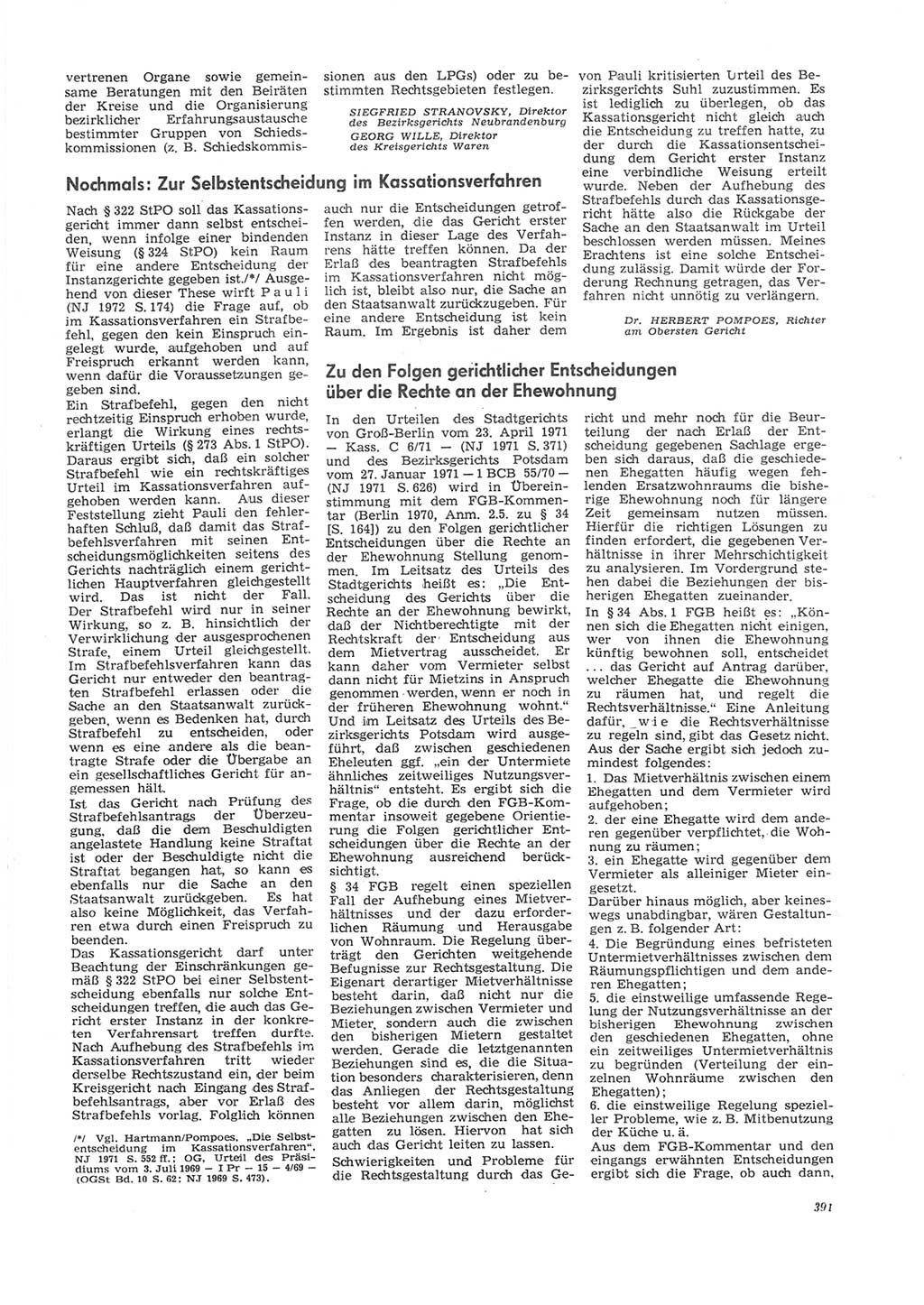 Neue Justiz (NJ), Zeitschrift für Recht und Rechtswissenschaft [Deutsche Demokratische Republik (DDR)], 26. Jahrgang 1972, Seite 391 (NJ DDR 1972, S. 391)