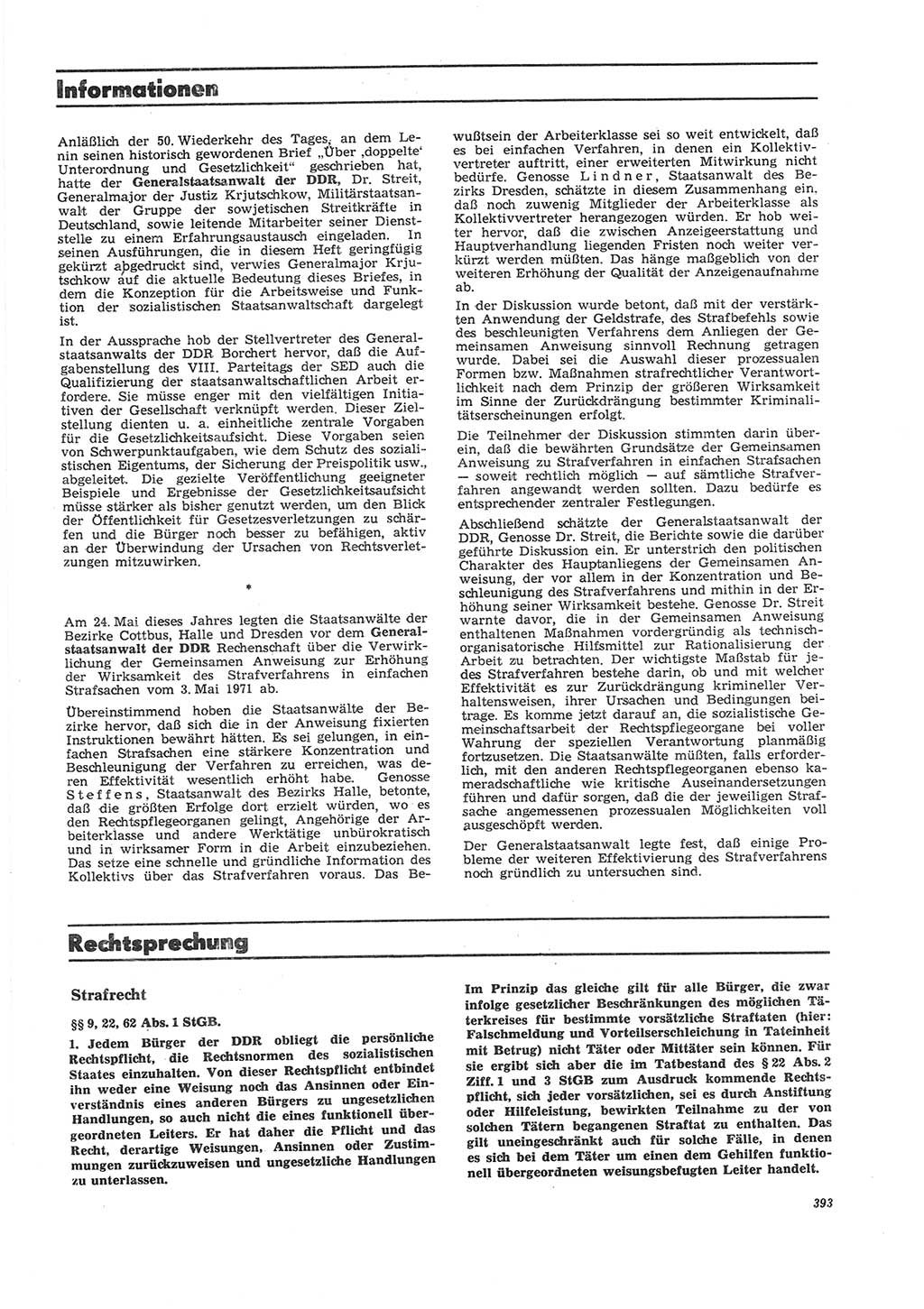 Neue Justiz (NJ), Zeitschrift für Recht und Rechtswissenschaft [Deutsche Demokratische Republik (DDR)], 26. Jahrgang 1972, Seite 393 (NJ DDR 1972, S. 393)