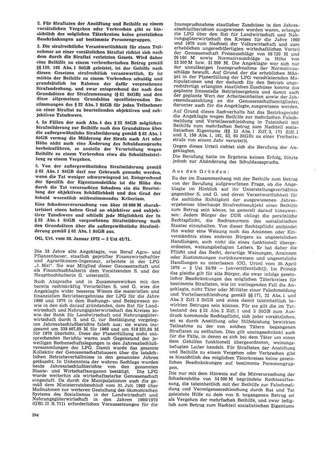 Neue Justiz (NJ), Zeitschrift für Recht und Rechtswissenschaft [Deutsche Demokratische Republik (DDR)], 26. Jahrgang 1972, Seite 394 (NJ DDR 1972, S. 394)