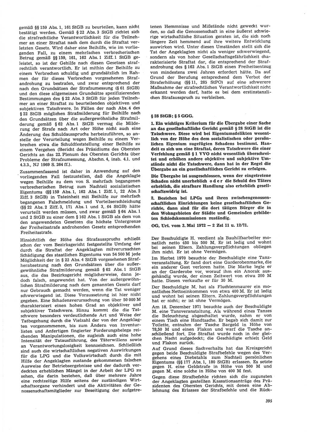 Neue Justiz (NJ), Zeitschrift für Recht und Rechtswissenschaft [Deutsche Demokratische Republik (DDR)], 26. Jahrgang 1972, Seite 395 (NJ DDR 1972, S. 395)