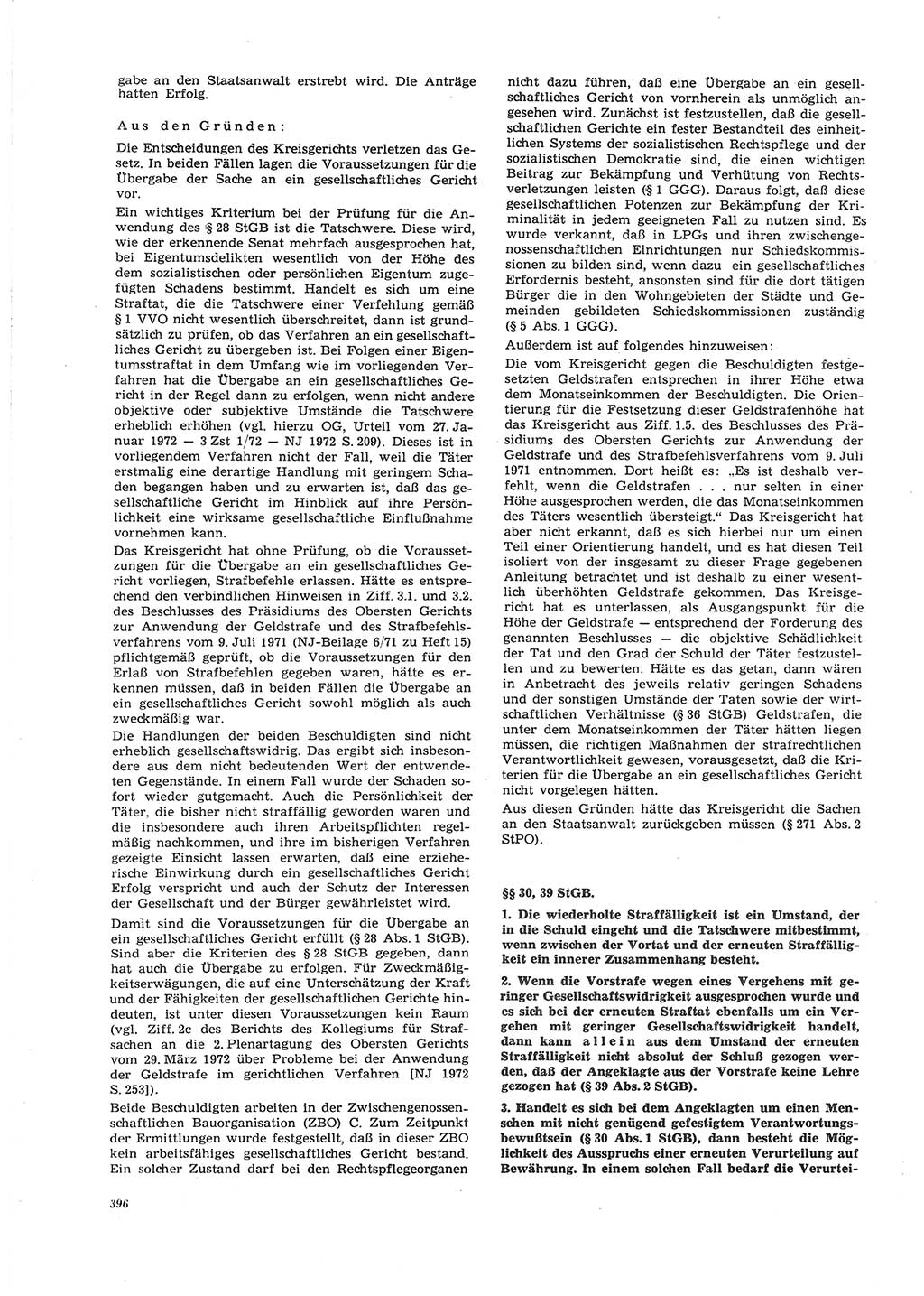 Neue Justiz (NJ), Zeitschrift für Recht und Rechtswissenschaft [Deutsche Demokratische Republik (DDR)], 26. Jahrgang 1972, Seite 396 (NJ DDR 1972, S. 396)