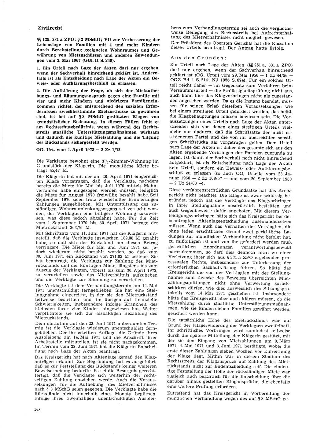 Neue Justiz (NJ), Zeitschrift für Recht und Rechtswissenschaft [Deutsche Demokratische Republik (DDR)], 26. Jahrgang 1972, Seite 398 (NJ DDR 1972, S. 398)