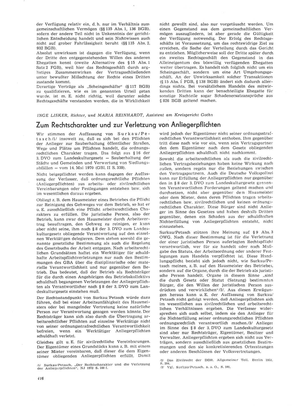 Neue Justiz (NJ), Zeitschrift für Recht und Rechtswissenschaft [Deutsche Demokratische Republik (DDR)], 26. Jahrgang 1972, Seite 416 (NJ DDR 1972, S. 416)