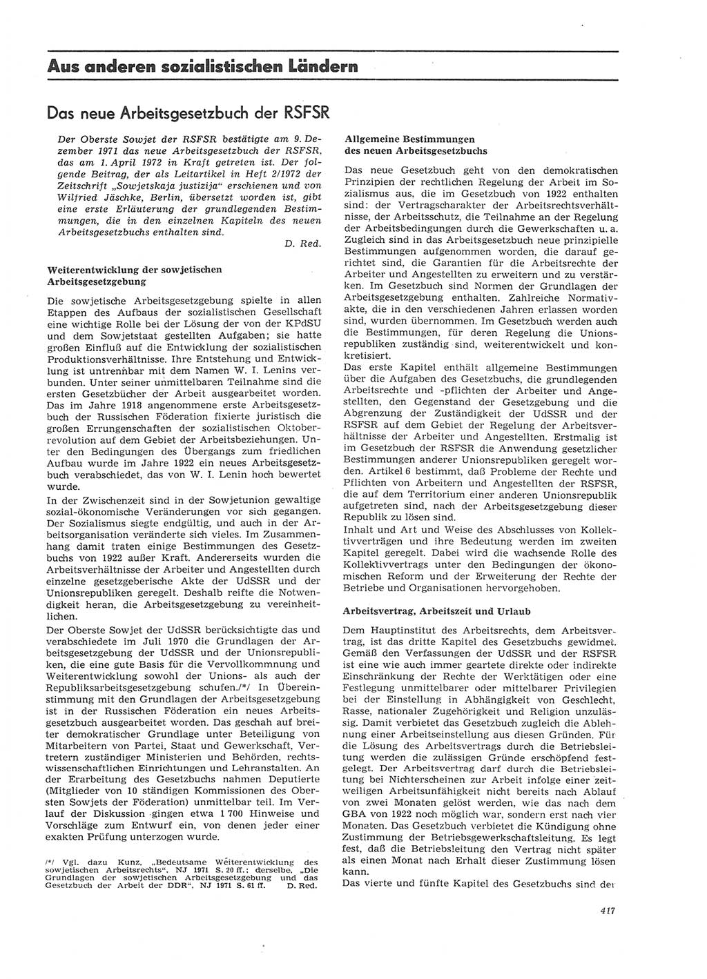 Neue Justiz (NJ), Zeitschrift für Recht und Rechtswissenschaft [Deutsche Demokratische Republik (DDR)], 26. Jahrgang 1972, Seite 417 (NJ DDR 1972, S. 417)