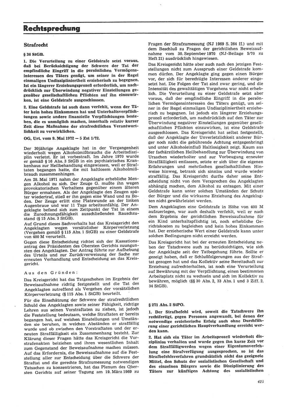 Neue Justiz (NJ), Zeitschrift für Recht und Rechtswissenschaft [Deutsche Demokratische Republik (DDR)], 26. Jahrgang 1972, Seite 425 (NJ DDR 1972, S. 425)