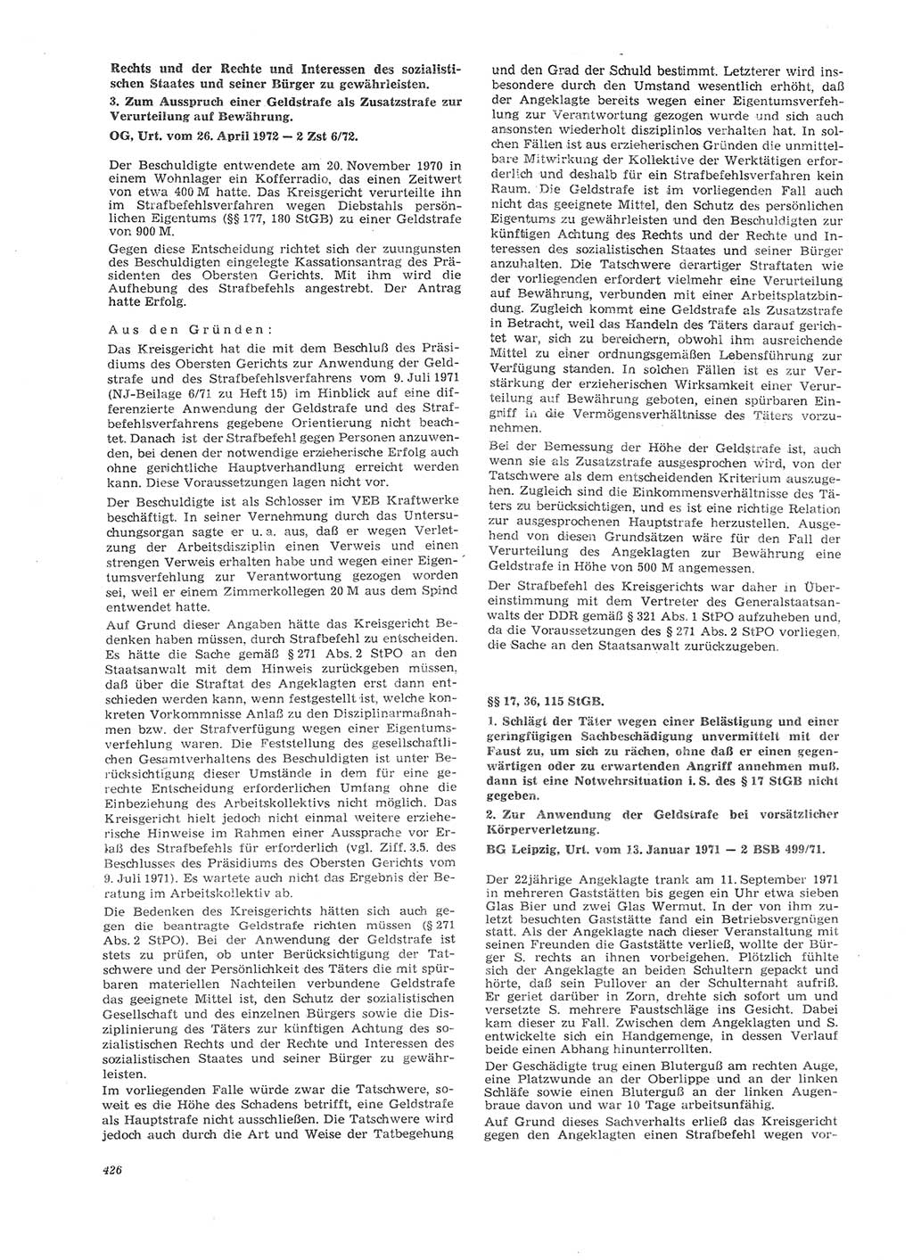 Neue Justiz (NJ), Zeitschrift für Recht und Rechtswissenschaft [Deutsche Demokratische Republik (DDR)], 26. Jahrgang 1972, Seite 426 (NJ DDR 1972, S. 426)