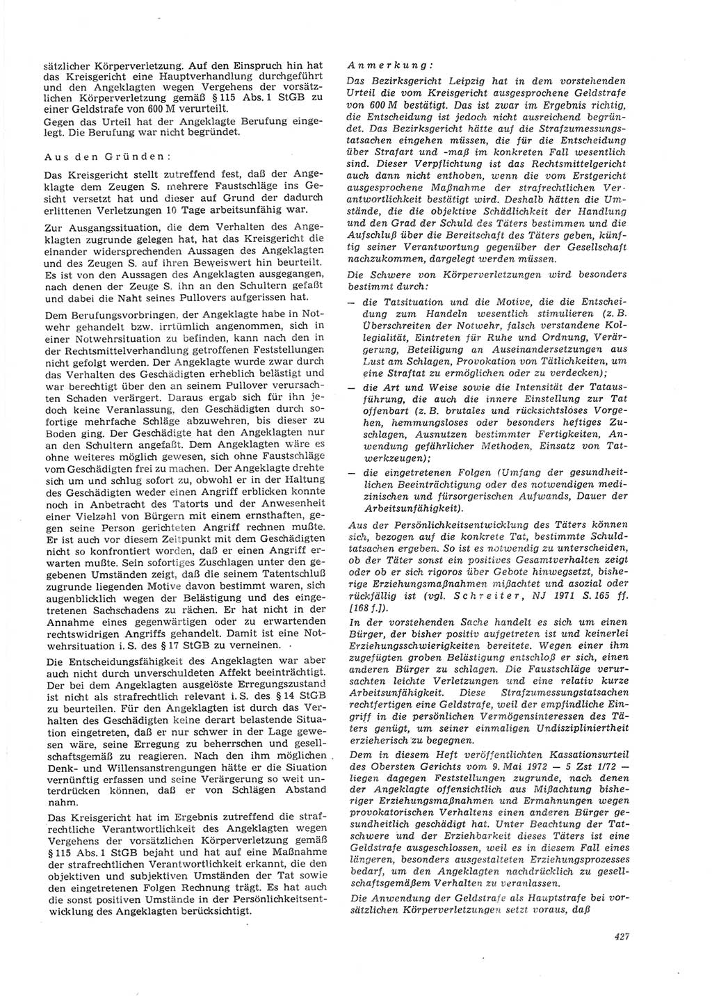 Neue Justiz (NJ), Zeitschrift für Recht und Rechtswissenschaft [Deutsche Demokratische Republik (DDR)], 26. Jahrgang 1972, Seite 427 (NJ DDR 1972, S. 427)