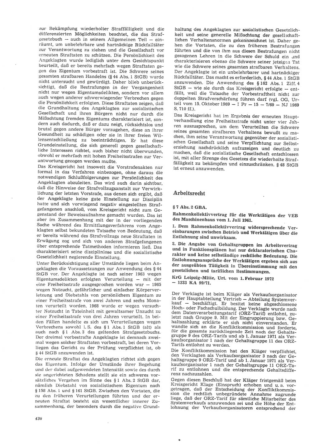 Neue Justiz (NJ), Zeitschrift für Recht und Rechtswissenschaft [Deutsche Demokratische Republik (DDR)], 26. Jahrgang 1972, Seite 430 (NJ DDR 1972, S. 430)
