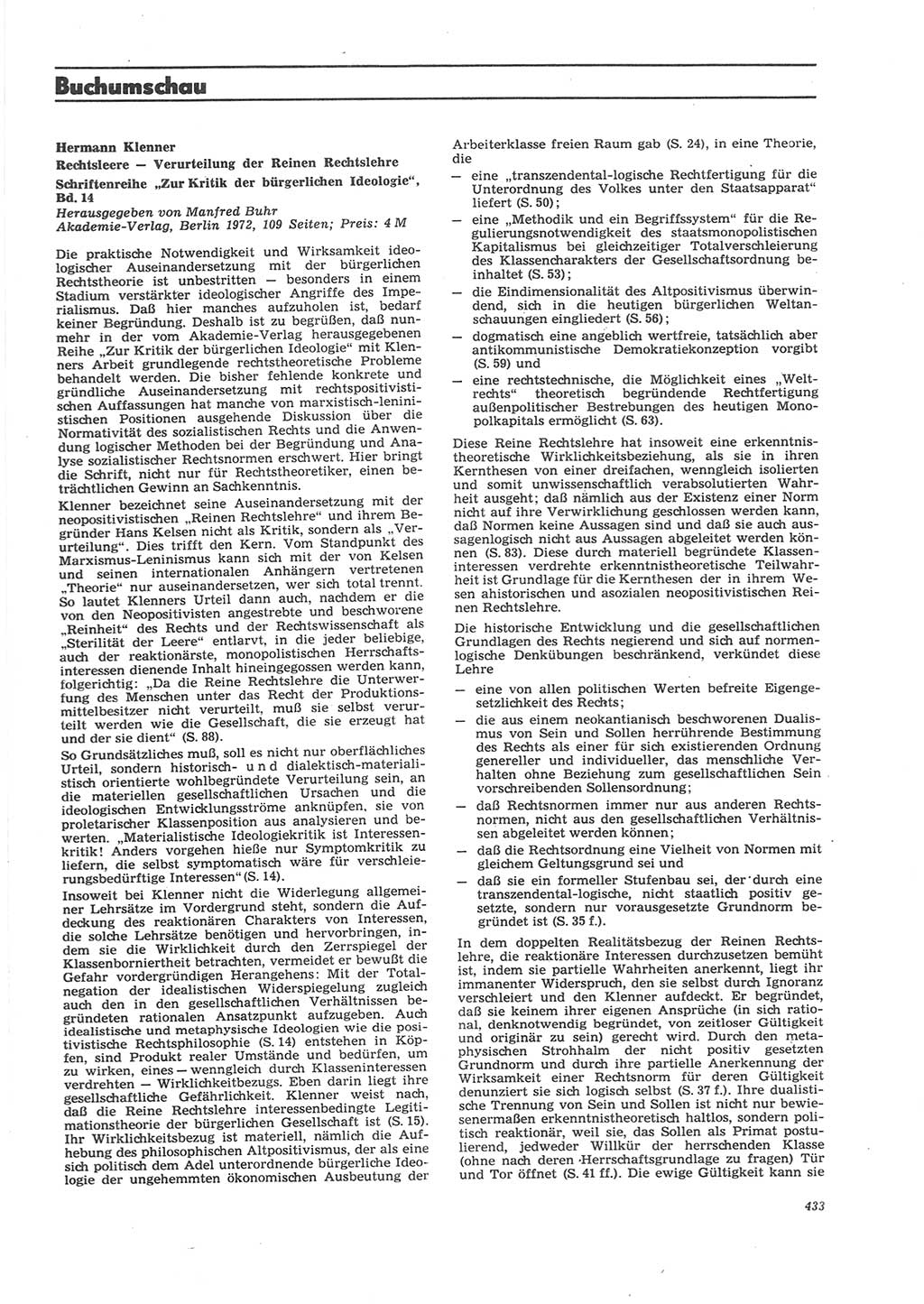 Neue Justiz (NJ), Zeitschrift für Recht und Rechtswissenschaft [Deutsche Demokratische Republik (DDR)], 26. Jahrgang 1972, Seite 433 (NJ DDR 1972, S. 433)