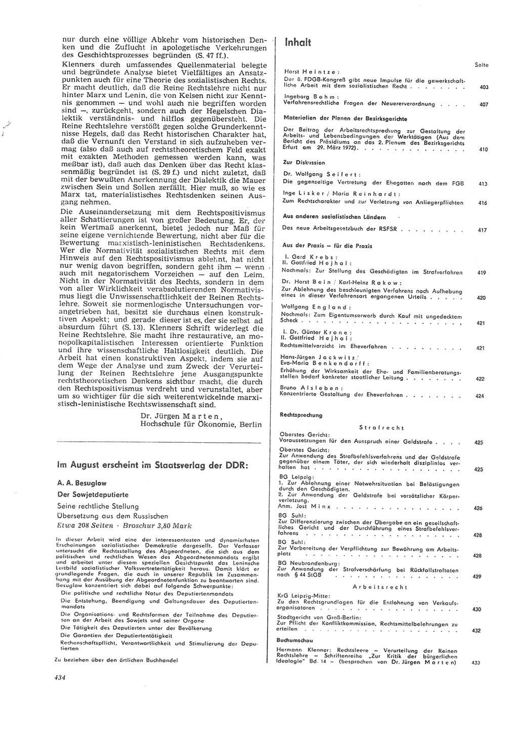 Neue Justiz (NJ), Zeitschrift für Recht und Rechtswissenschaft [Deutsche Demokratische Republik (DDR)], 26. Jahrgang 1972, Seite 434 (NJ DDR 1972, S. 434)