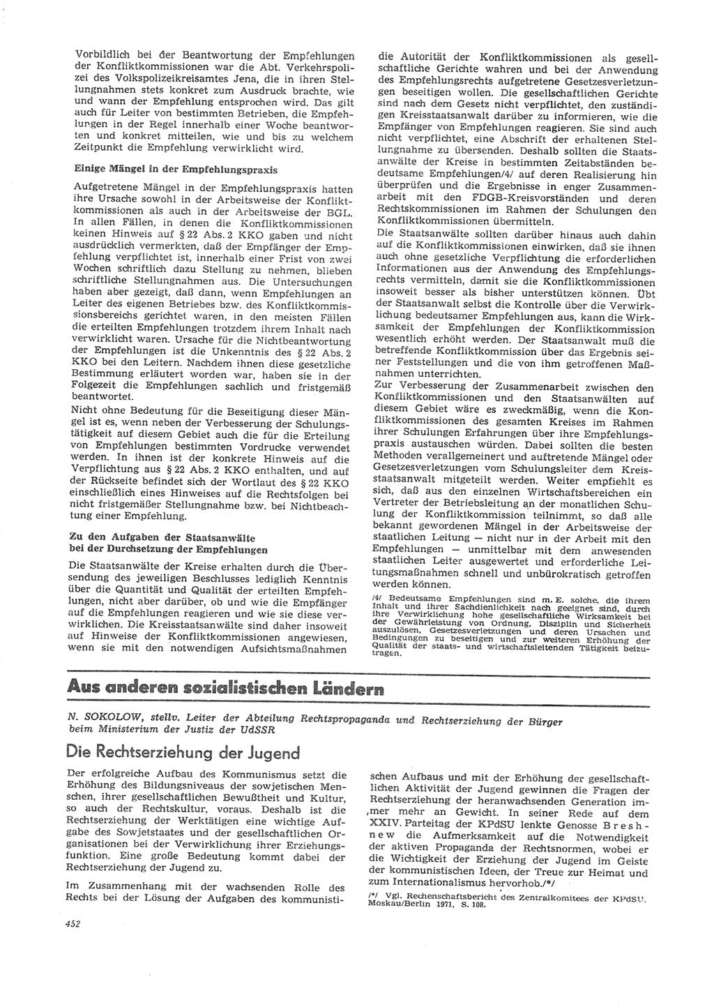 Neue Justiz (NJ), Zeitschrift für Recht und Rechtswissenschaft [Deutsche Demokratische Republik (DDR)], 26. Jahrgang 1972, Seite 452 (NJ DDR 1972, S. 452)