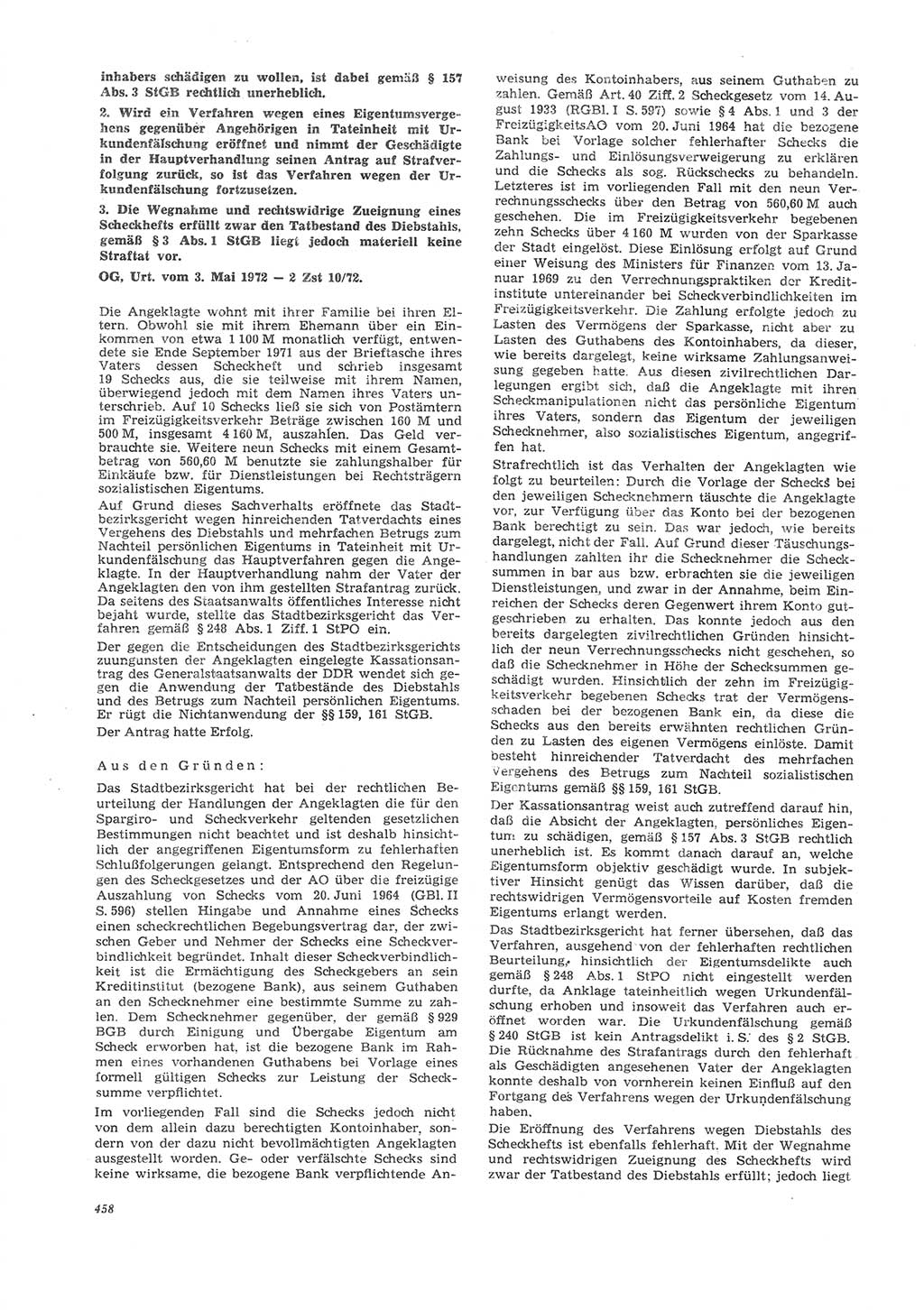 Neue Justiz (NJ), Zeitschrift für Recht und Rechtswissenschaft [Deutsche Demokratische Republik (DDR)], 26. Jahrgang 1972, Seite 458 (NJ DDR 1972, S. 458)