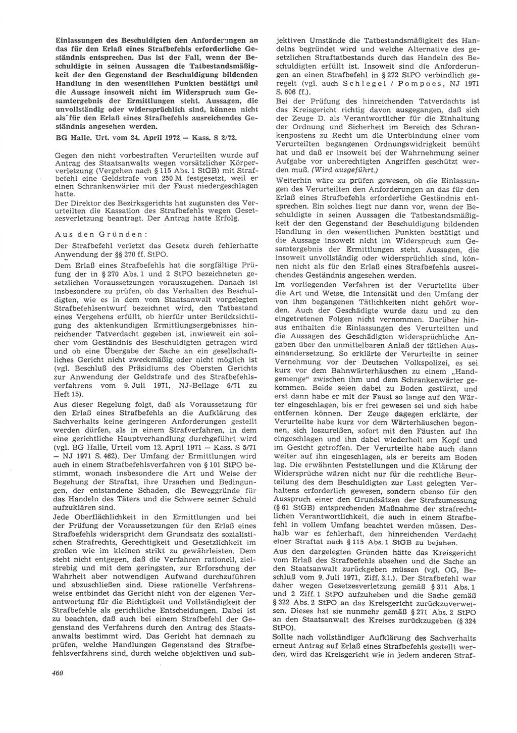 Neue Justiz (NJ), Zeitschrift für Recht und Rechtswissenschaft [Deutsche Demokratische Republik (DDR)], 26. Jahrgang 1972, Seite 460 (NJ DDR 1972, S. 460)