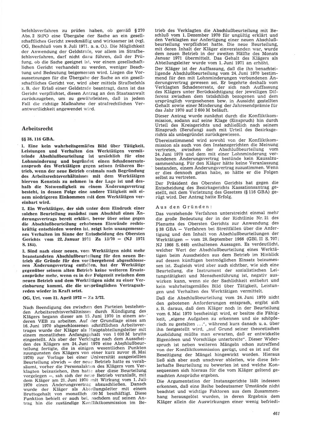 Neue Justiz (NJ), Zeitschrift für Recht und Rechtswissenschaft [Deutsche Demokratische Republik (DDR)], 26. Jahrgang 1972, Seite 461 (NJ DDR 1972, S. 461)