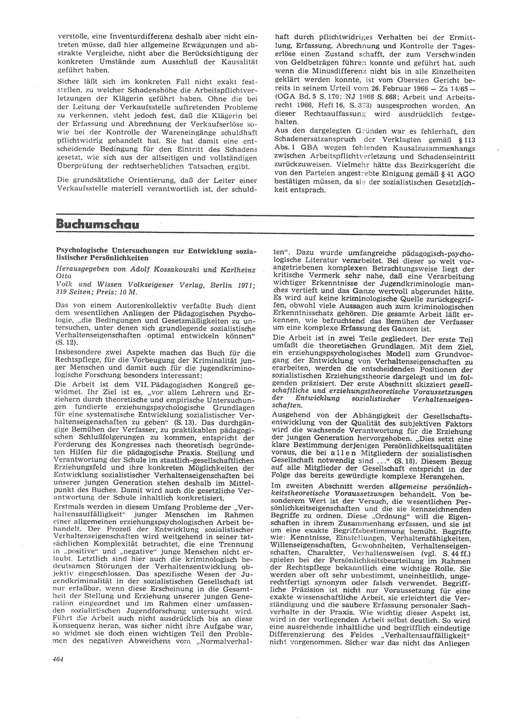 Neue Justiz (NJ), Zeitschrift für Recht und Rechtswissenschaft [Deutsche Demokratische Republik (DDR)], 26. Jahrgang 1972, Seite 464 (NJ DDR 1972, S. 464)