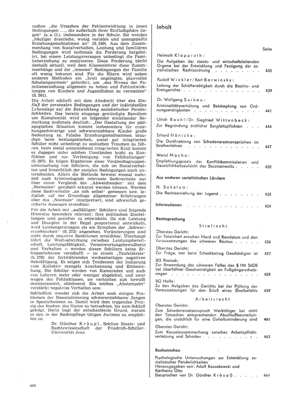 Neue Justiz (NJ), Zeitschrift für Recht und Rechtswissenschaft [Deutsche Demokratische Republik (DDR)], 26. Jahrgang 1972, Seite 466 (NJ DDR 1972, S. 466)