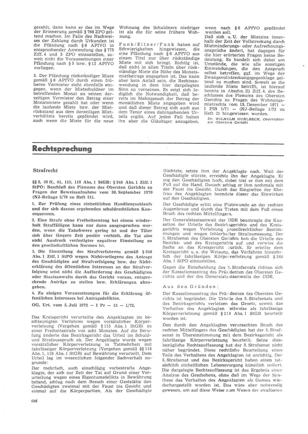 Neue Justiz (NJ), Zeitschrift für Recht und Rechtswissenschaft [Deutsche Demokratische Republik (DDR)], 26. Jahrgang 1972, Seite 486 (NJ DDR 1972, S. 486)