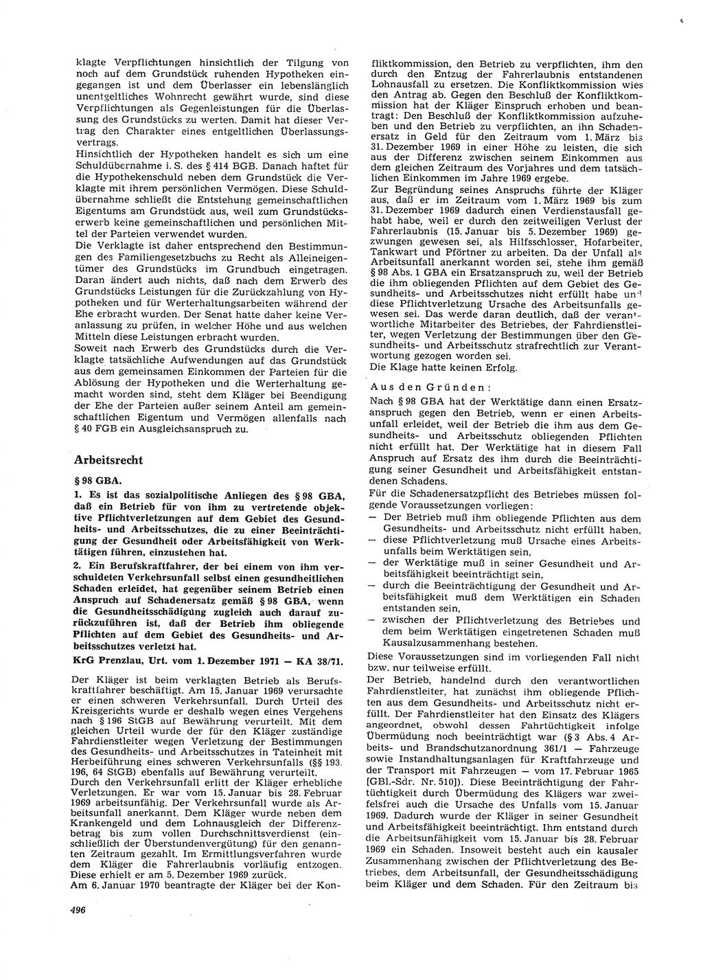 Neue Justiz (NJ), Zeitschrift für Recht und Rechtswissenschaft [Deutsche Demokratische Republik (DDR)], 26. Jahrgang 1972, Seite 496 (NJ DDR 1972, S. 496)