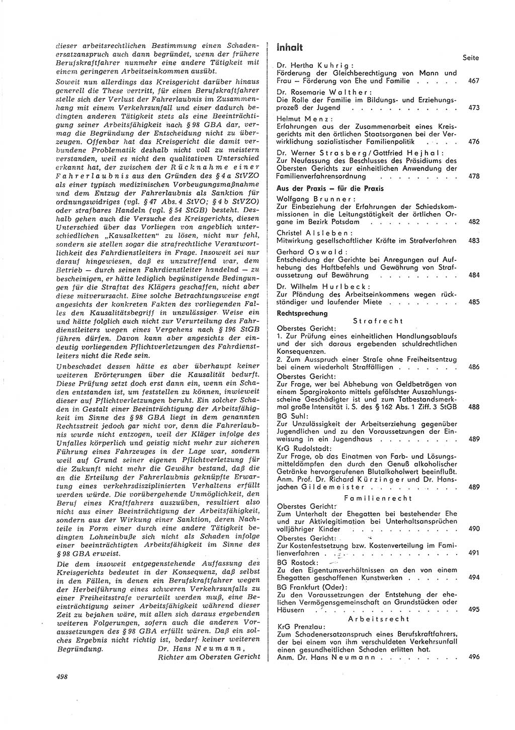 Neue Justiz (NJ), Zeitschrift für Recht und Rechtswissenschaft [Deutsche Demokratische Republik (DDR)], 26. Jahrgang 1972, Seite 498 (NJ DDR 1972, S. 498)