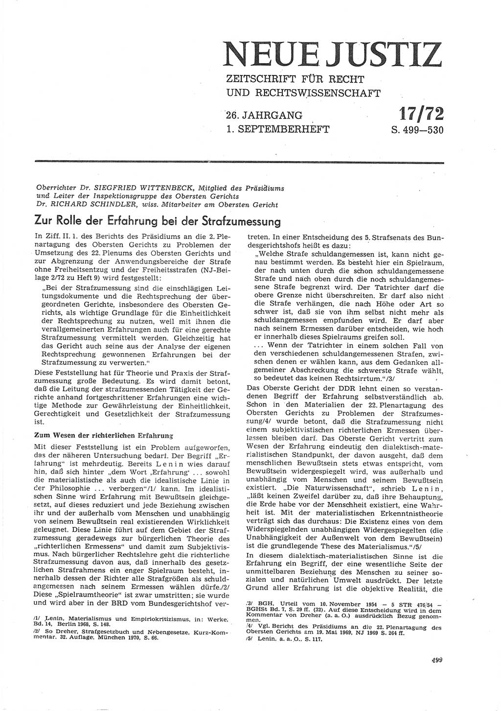 Neue Justiz (NJ), Zeitschrift für Recht und Rechtswissenschaft [Deutsche Demokratische Republik (DDR)], 26. Jahrgang 1972, Seite 499 (NJ DDR 1972, S. 499)