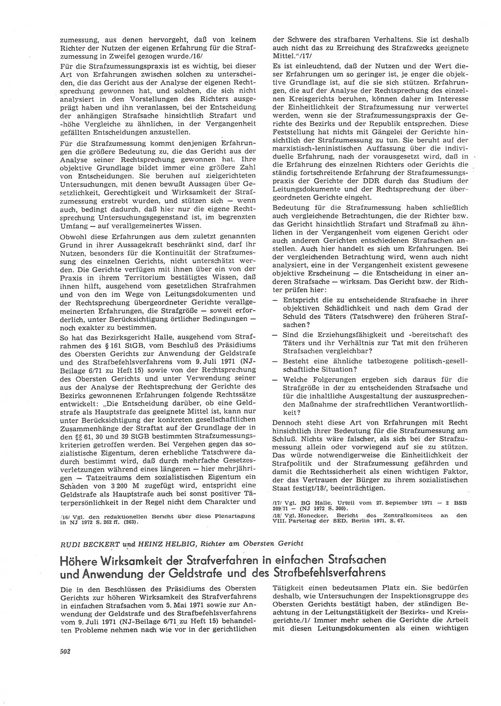 Neue Justiz (NJ), Zeitschrift für Recht und Rechtswissenschaft [Deutsche Demokratische Republik (DDR)], 26. Jahrgang 1972, Seite 502 (NJ DDR 1972, S. 502)