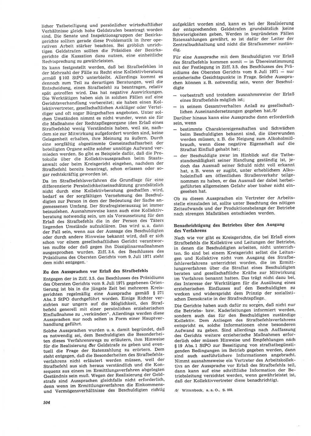 Neue Justiz (NJ), Zeitschrift für Recht und Rechtswissenschaft [Deutsche Demokratische Republik (DDR)], 26. Jahrgang 1972, Seite 504 (NJ DDR 1972, S. 504)