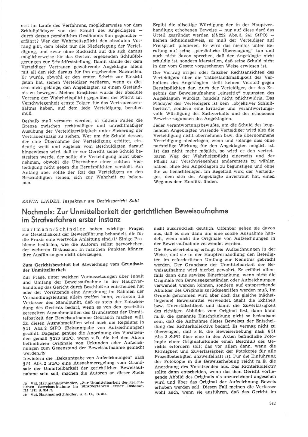Neue Justiz (NJ), Zeitschrift für Recht und Rechtswissenschaft [Deutsche Demokratische Republik (DDR)], 26. Jahrgang 1972, Seite 511 (NJ DDR 1972, S. 511)