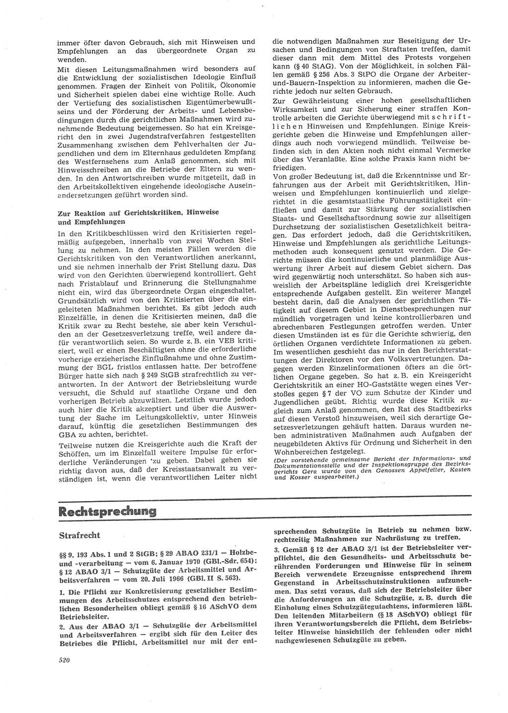 Neue Justiz (NJ), Zeitschrift für Recht und Rechtswissenschaft [Deutsche Demokratische Republik (DDR)], 26. Jahrgang 1972, Seite 520 (NJ DDR 1972, S. 520)