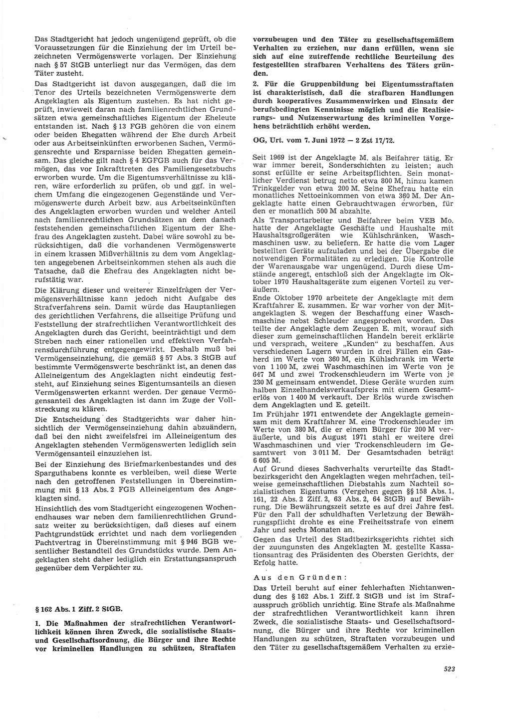Neue Justiz (NJ), Zeitschrift für Recht und Rechtswissenschaft [Deutsche Demokratische Republik (DDR)], 26. Jahrgang 1972, Seite 523 (NJ DDR 1972, S. 523)