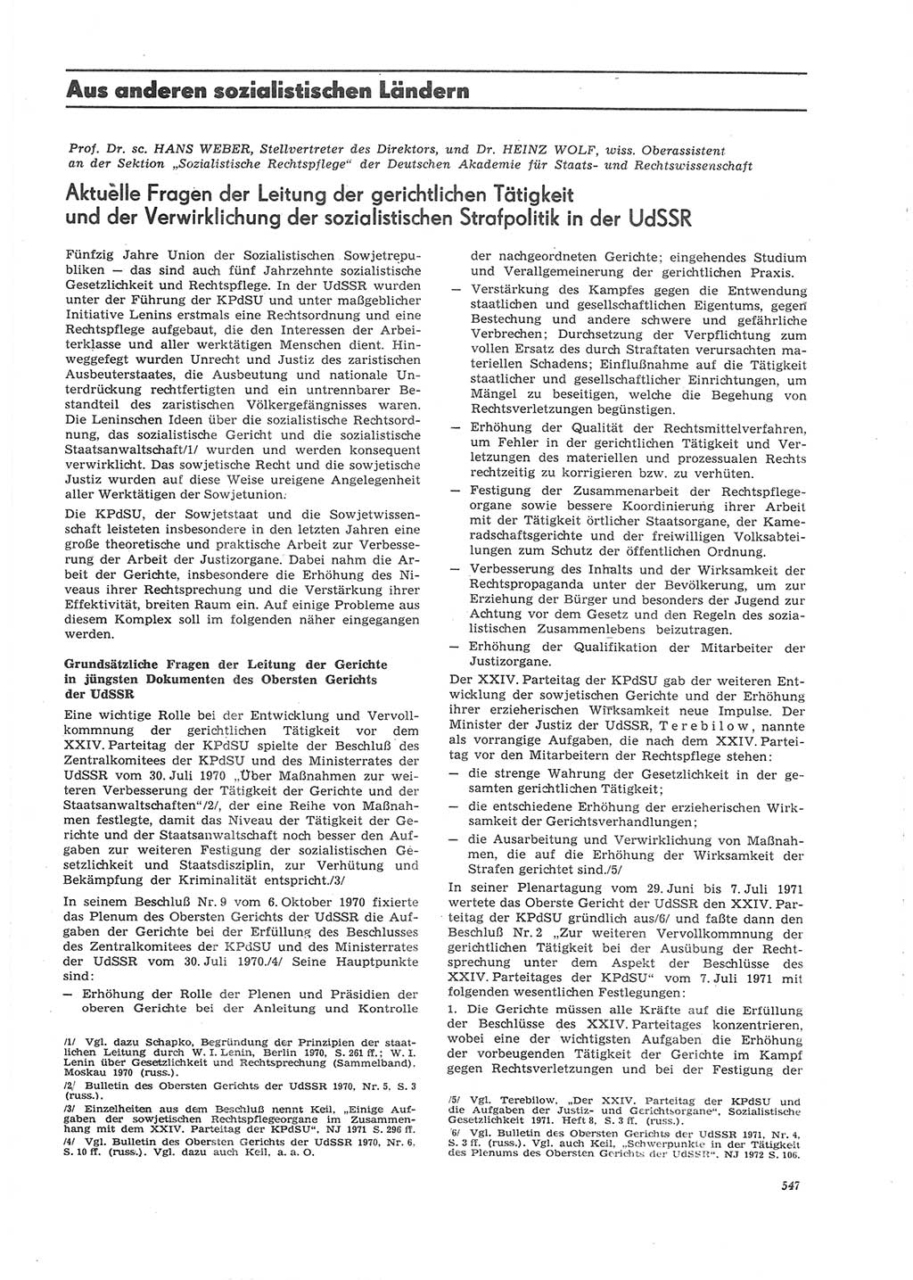 Neue Justiz (NJ), Zeitschrift für Recht und Rechtswissenschaft [Deutsche Demokratische Republik (DDR)], 26. Jahrgang 1972, Seite 547 (NJ DDR 1972, S. 547)