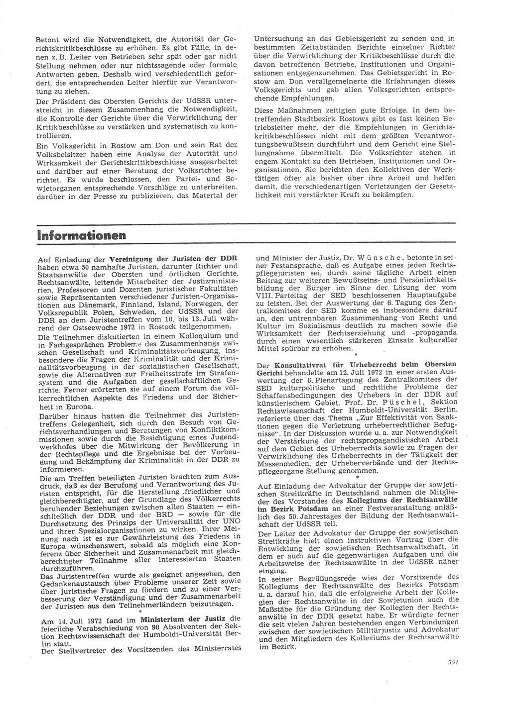 Neue Justiz (NJ), Zeitschrift für Recht und Rechtswissenschaft [Deutsche Demokratische Republik (DDR)], 26. Jahrgang 1972, Seite 551 (NJ DDR 1972, S. 551)