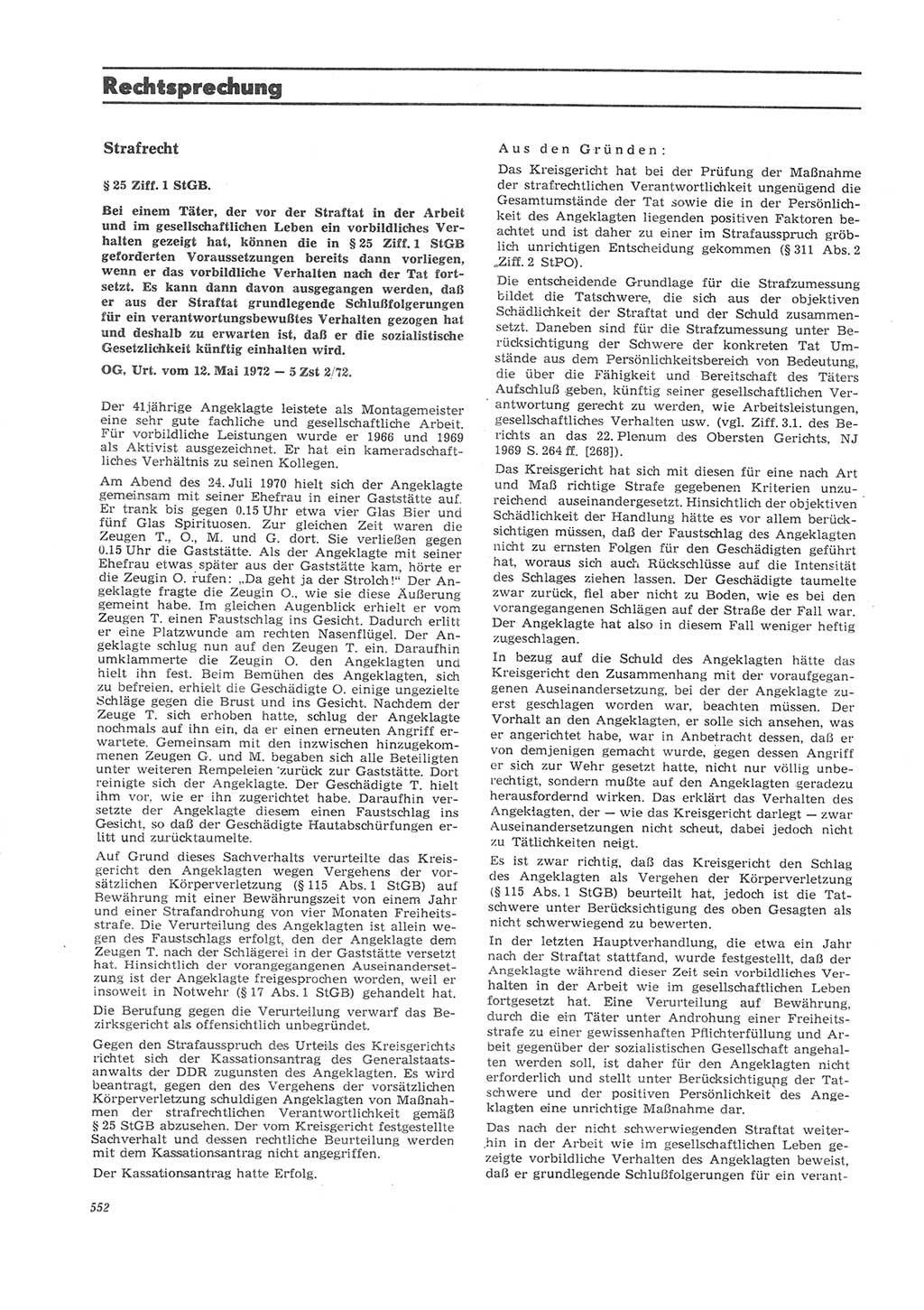 Neue Justiz (NJ), Zeitschrift für Recht und Rechtswissenschaft [Deutsche Demokratische Republik (DDR)], 26. Jahrgang 1972, Seite 552 (NJ DDR 1972, S. 552)