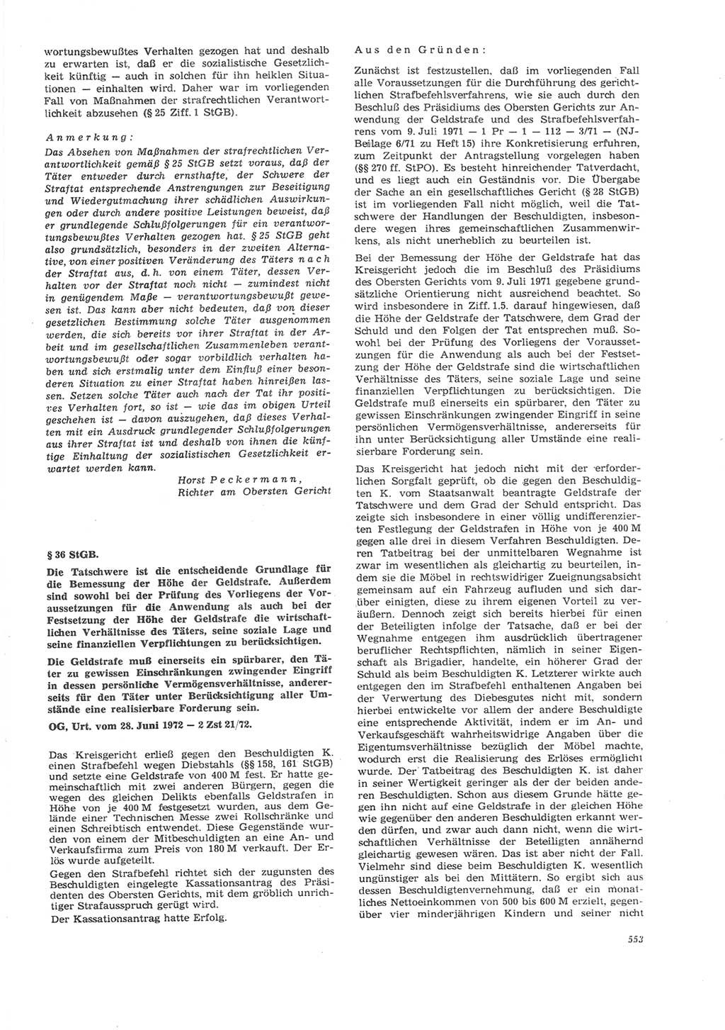 Neue Justiz (NJ), Zeitschrift für Recht und Rechtswissenschaft [Deutsche Demokratische Republik (DDR)], 26. Jahrgang 1972, Seite 553 (NJ DDR 1972, S. 553)