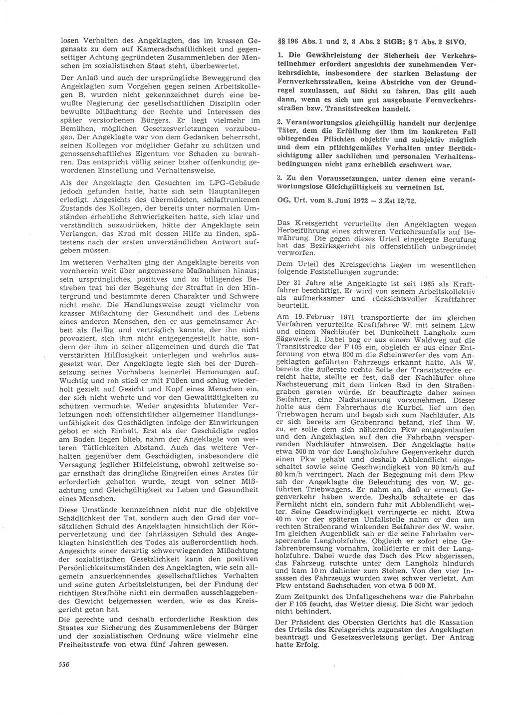 Neue Justiz (NJ), Zeitschrift für Recht und Rechtswissenschaft [Deutsche Demokratische Republik (DDR)], 26. Jahrgang 1972, Seite 556 (NJ DDR 1972, S. 556)