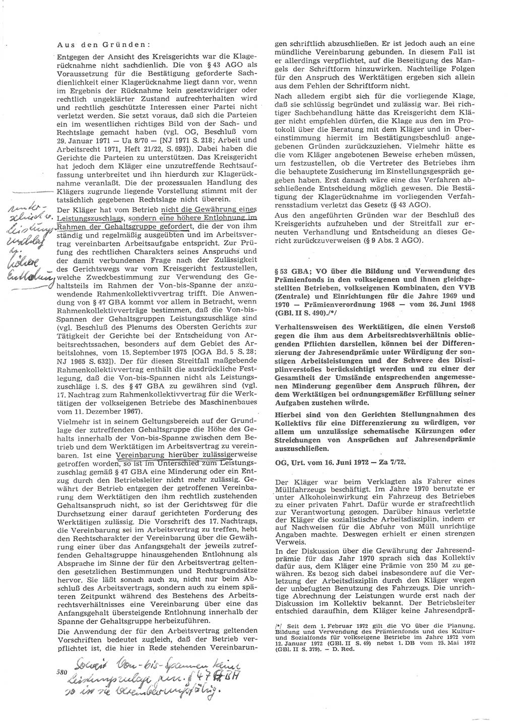 Neue Justiz (NJ), Zeitschrift für Recht und Rechtswissenschaft [Deutsche Demokratische Republik (DDR)], 26. Jahrgang 1972, Seite 580 (NJ DDR 1972, S. 580)