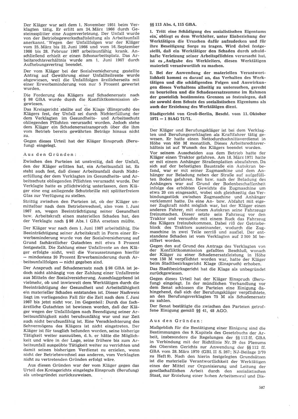 Neue Justiz (NJ), Zeitschrift für Recht und Rechtswissenschaft [Deutsche Demokratische Republik (DDR)], 26. Jahrgang 1972, Seite 587 (NJ DDR 1972, S. 587)