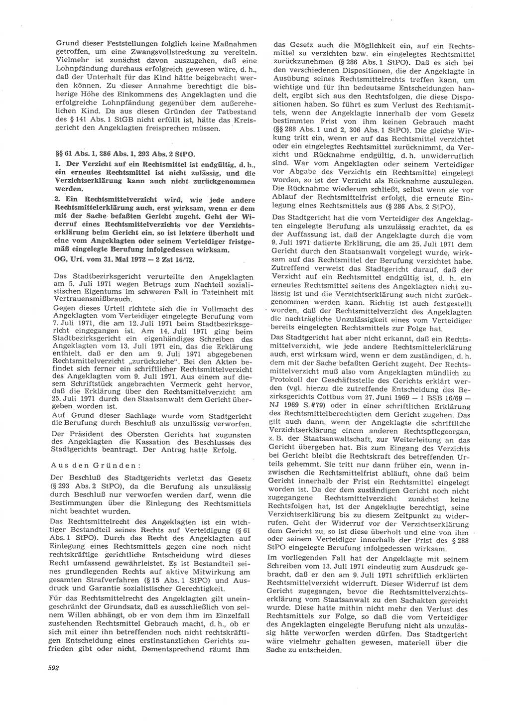 Neue Justiz (NJ), Zeitschrift für Recht und Rechtswissenschaft [Deutsche Demokratische Republik (DDR)], 26. Jahrgang 1972, Seite 592 (NJ DDR 1972, S. 592)