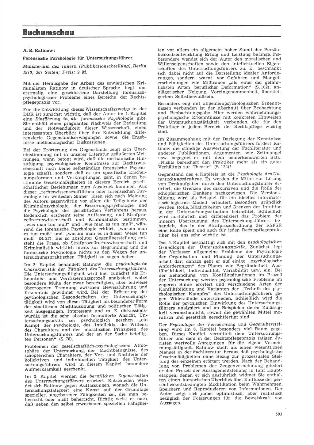 Neue Justiz (NJ), Zeitschrift für Recht und Rechtswissenschaft [Deutsche Demokratische Republik (DDR)], 26. Jahrgang 1972, Seite 593 (NJ DDR 1972, S. 593)
