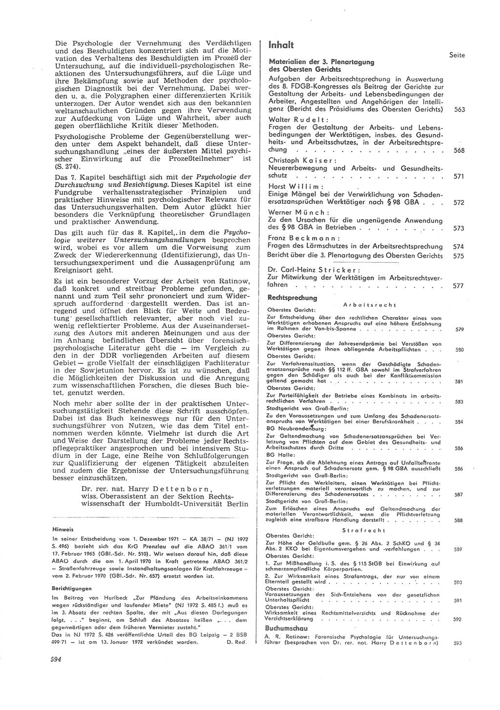 Neue Justiz (NJ), Zeitschrift für Recht und Rechtswissenschaft [Deutsche Demokratische Republik (DDR)], 26. Jahrgang 1972, Seite 594 (NJ DDR 1972, S. 594)