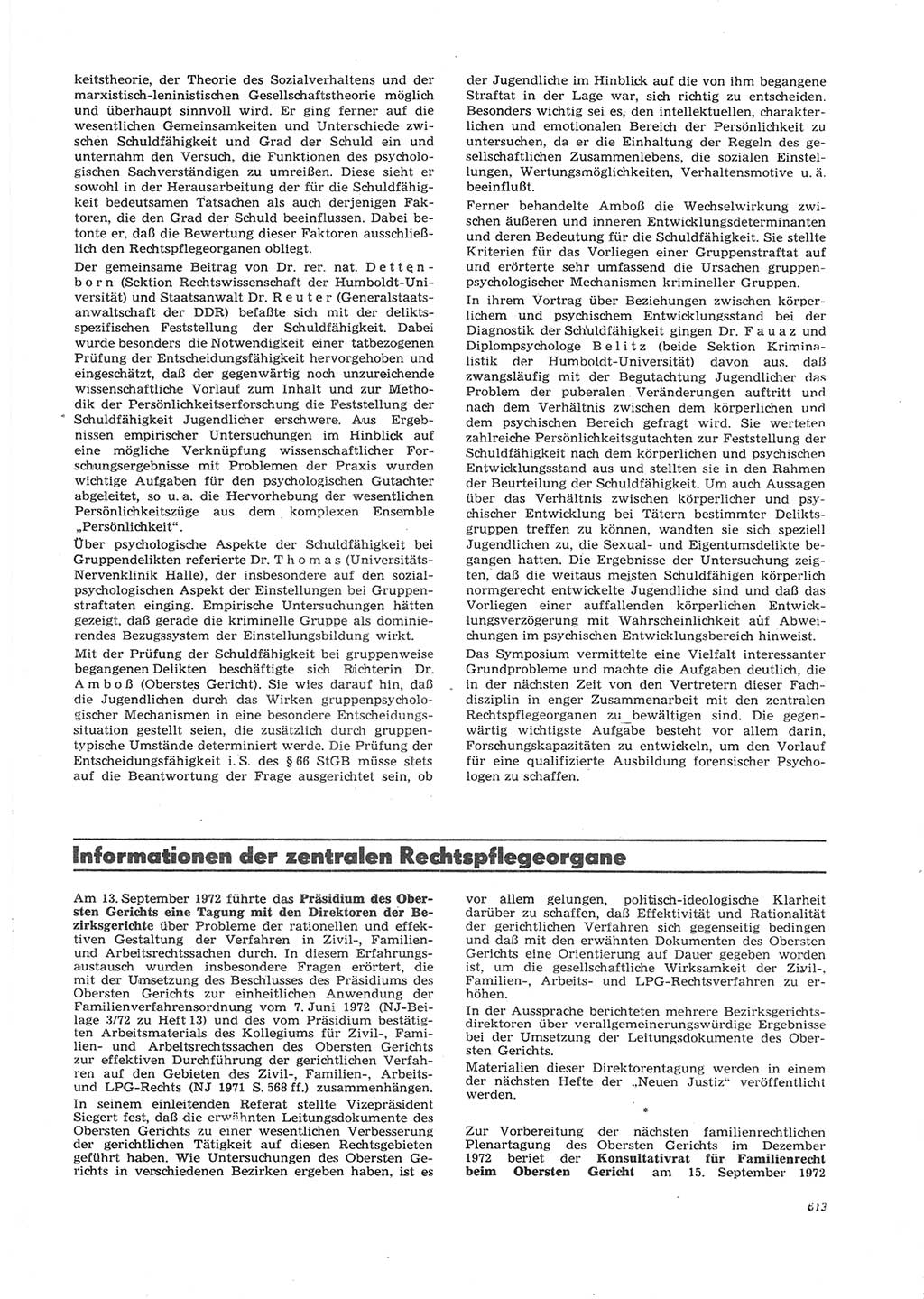 Neue Justiz (NJ), Zeitschrift für Recht und Rechtswissenschaft [Deutsche Demokratische Republik (DDR)], 26. Jahrgang 1972, Seite 613 (NJ DDR 1972, S. 613)