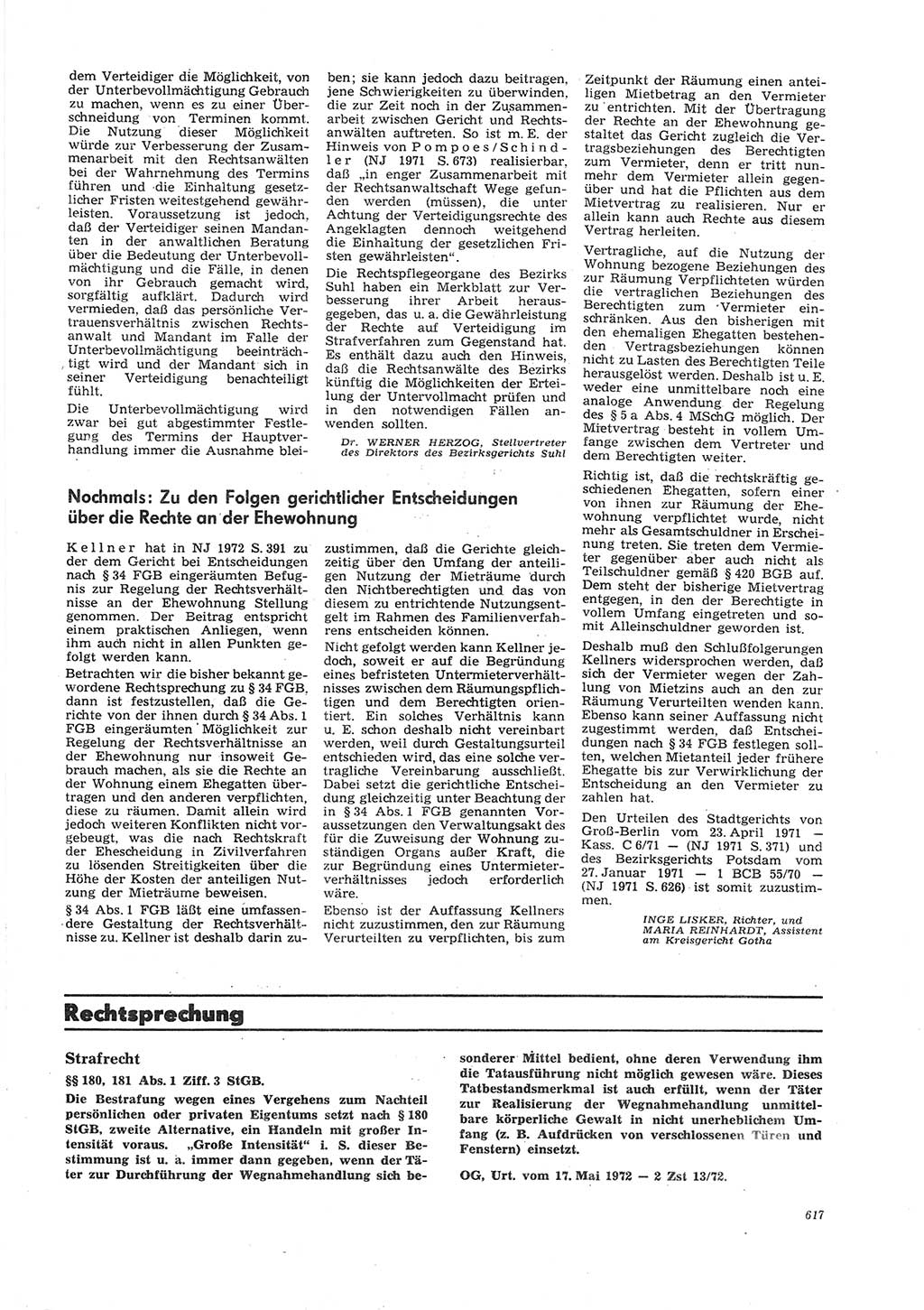 Neue Justiz (NJ), Zeitschrift für Recht und Rechtswissenschaft [Deutsche Demokratische Republik (DDR)], 26. Jahrgang 1972, Seite 617 (NJ DDR 1972, S. 617)