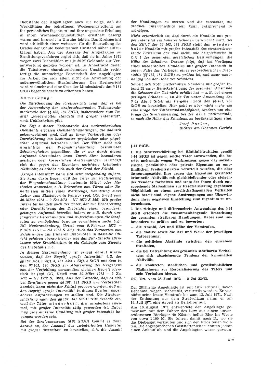 Neue Justiz (NJ), Zeitschrift für Recht und Rechtswissenschaft [Deutsche Demokratische Republik (DDR)], 26. Jahrgang 1972, Seite 619 (NJ DDR 1972, S. 619)