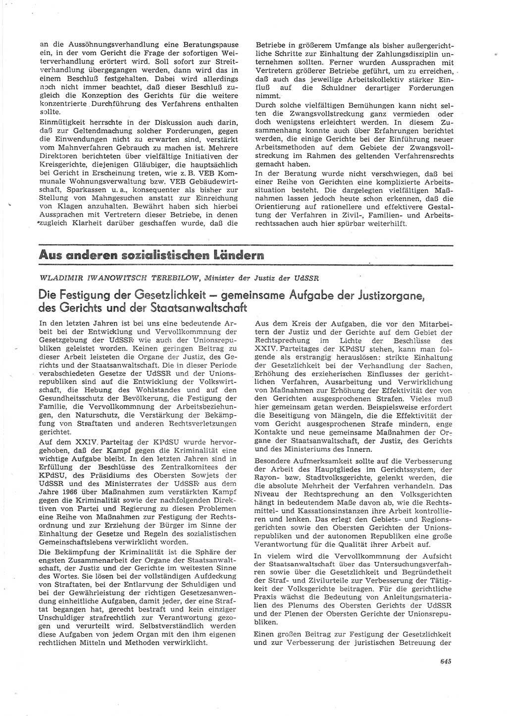 Neue Justiz (NJ), Zeitschrift für Recht und Rechtswissenschaft [Deutsche Demokratische Republik (DDR)], 26. Jahrgang 1972, Seite 645 (NJ DDR 1972, S. 645)