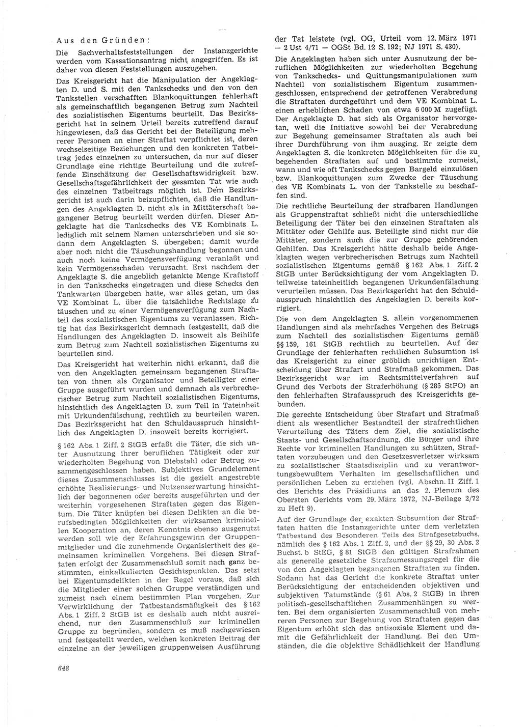 Neue Justiz (NJ), Zeitschrift für Recht und Rechtswissenschaft [Deutsche Demokratische Republik (DDR)], 26. Jahrgang 1972, Seite 648 (NJ DDR 1972, S. 648)