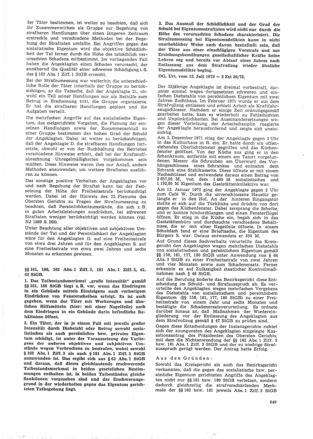 Neue Justiz (NJ), Zeitschrift für Recht und Rechtswissenschaft [Deutsche Demokratische Republik (DDR)], 26. Jahrgang 1972, Seite 649 (NJ DDR 1972, S. 649)