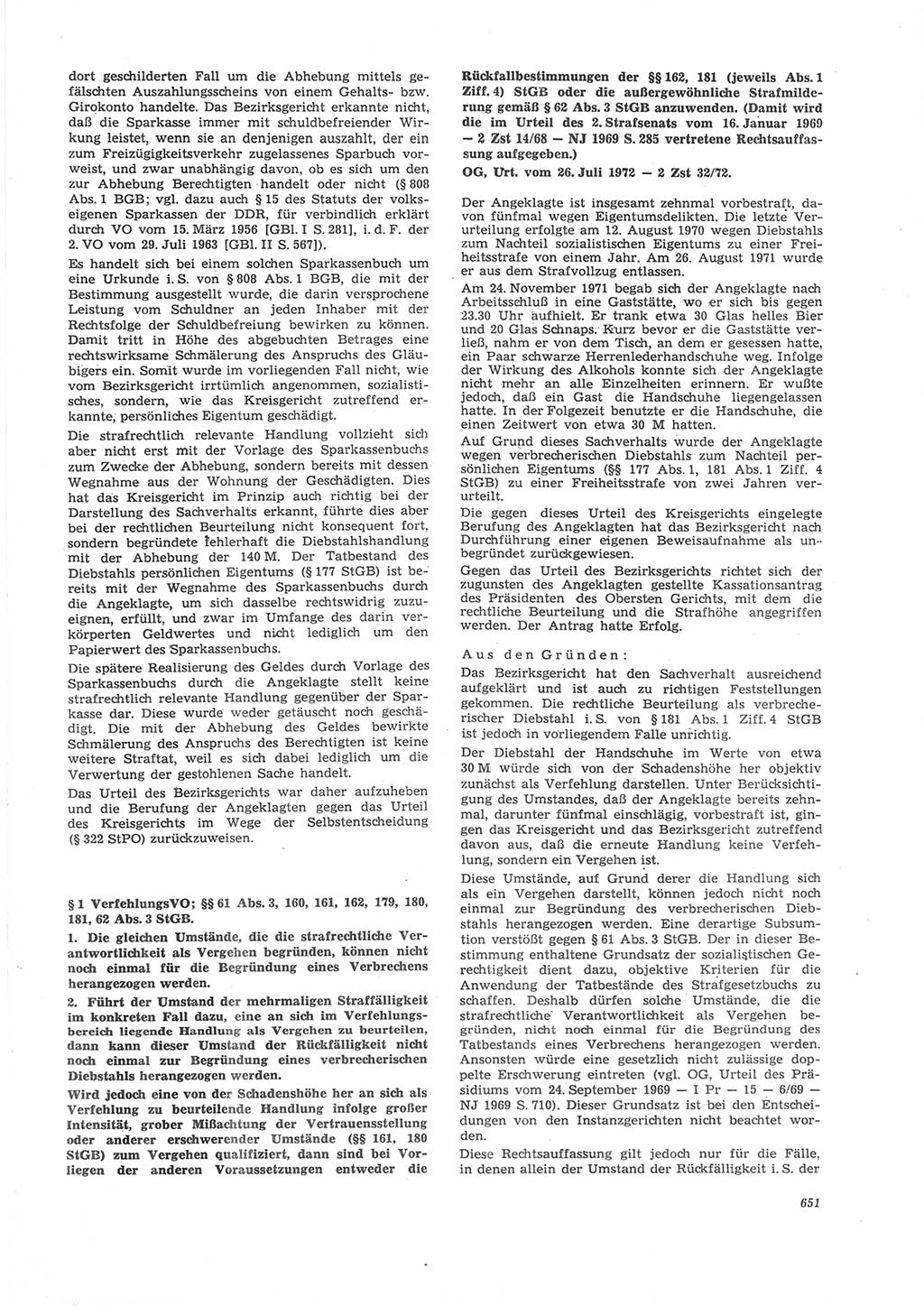 Neue Justiz (NJ), Zeitschrift für Recht und Rechtswissenschaft [Deutsche Demokratische Republik (DDR)], 26. Jahrgang 1972, Seite 651 (NJ DDR 1972, S. 651)